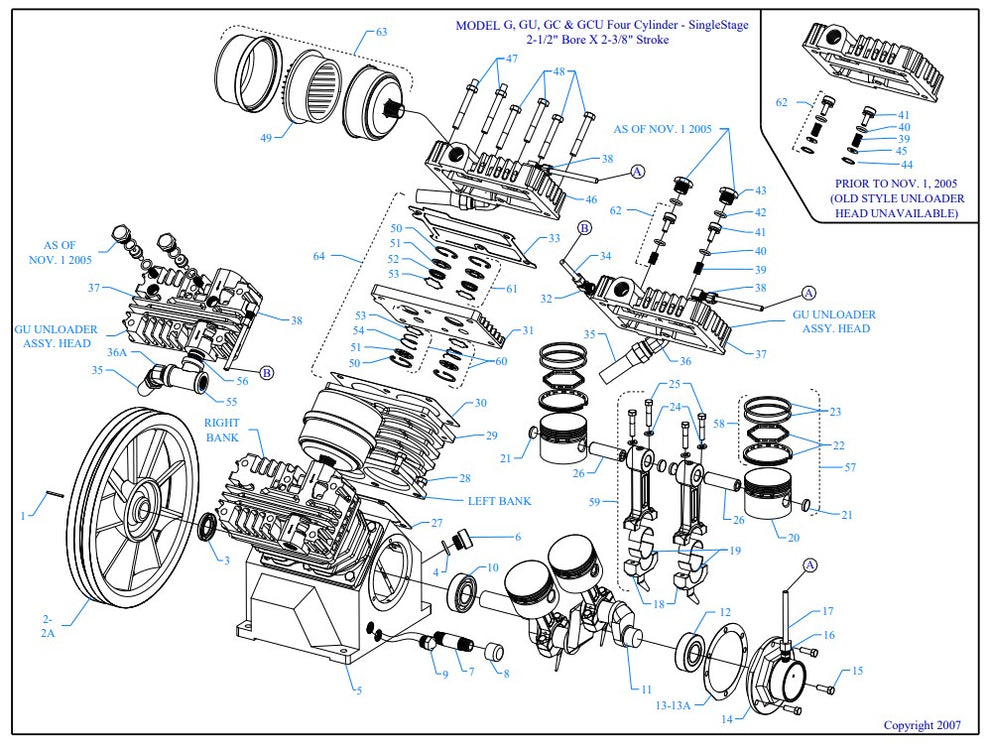 G3A-15P-CRC-SW4 Model G, GU, GC & GCU Four Cylinder - Single Stage 2-1/2" Bore X 2-3/8" Stroke Assembly Parts By Jenny