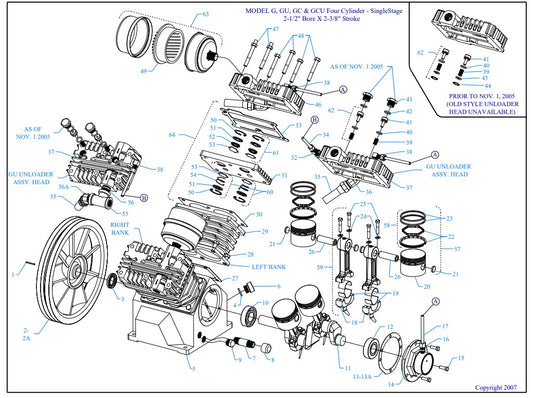 G3A-17P-CRC Model G, GU, GC & GCU Four Cylinder - Single Stage 2-1/2" Bore X 2-3/8" Stroke Assembly Parts By Jenny