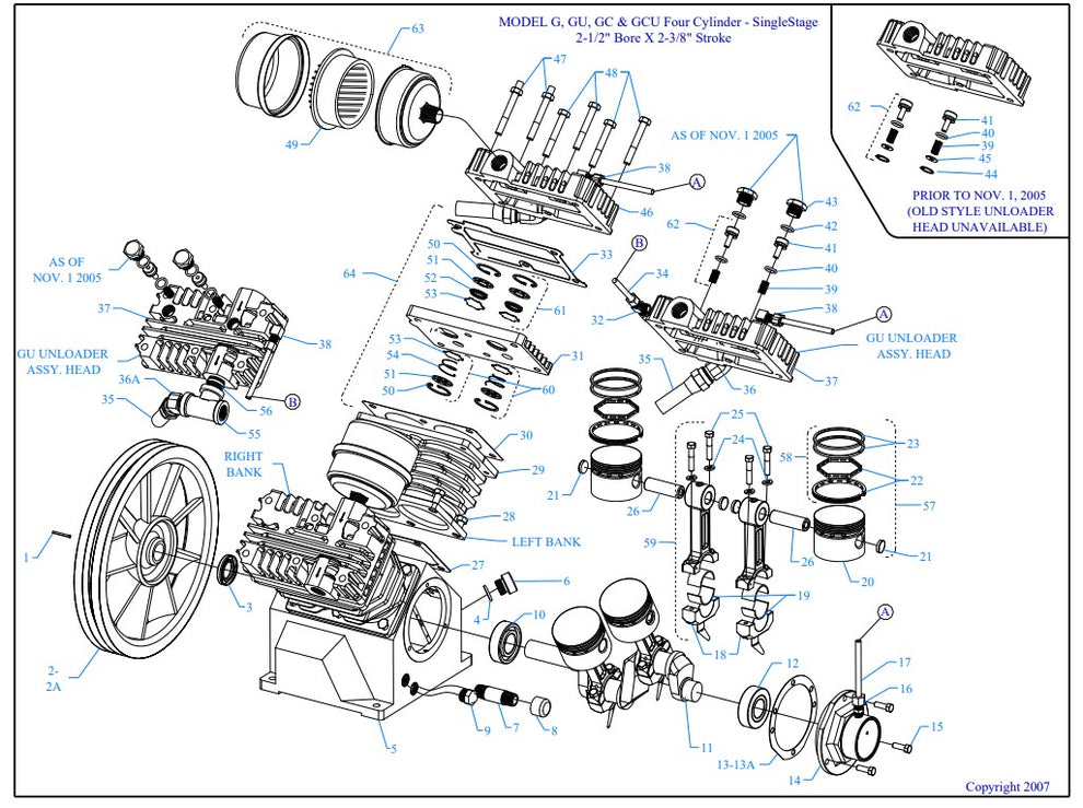 G3A-17P-CRC Model G, GU, GC & GCU Four Cylinder - Single Stage 2-1/2" Bore X 2-3/8" Stroke Assembly Parts By Jenny