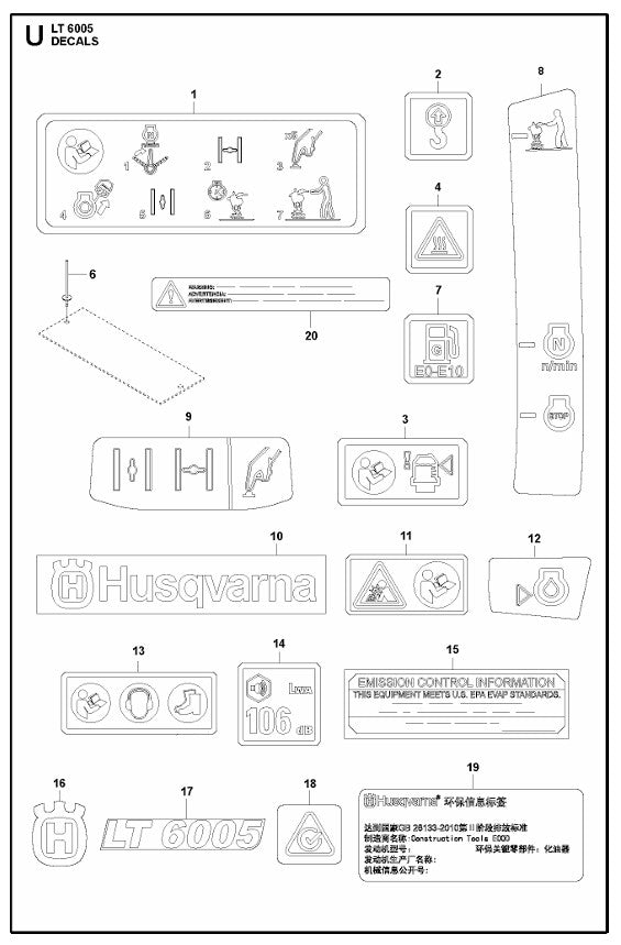 Decals Assembly Parts For LT6005 Compaction Rammer By Husqvarna