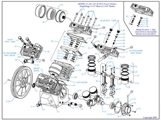 G5A-15P-CRC Model G, GU, GC & GCU Four Cylinder - Single Stage 2-1/2" Bore X 2-3/8" Stroke Assembly Parts By Jenny