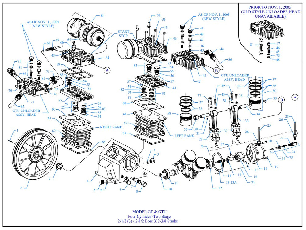 GT8HGB-8P2-CRC GT, GTU Four Cylinder - Two Stage 2-1/2 (3) - 2-1/2 Bore X 2-3/8 Stroke Assembly Parts By Jenny