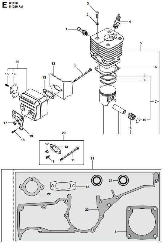 K1250 Cylinder Piston and Muffler Assembly Parts