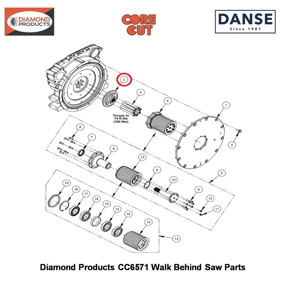 Coupling Hub (15 Tooth) For Pto 6019141 Fits Core Cut CC6571 Walk Behind Saw By Diamond Products