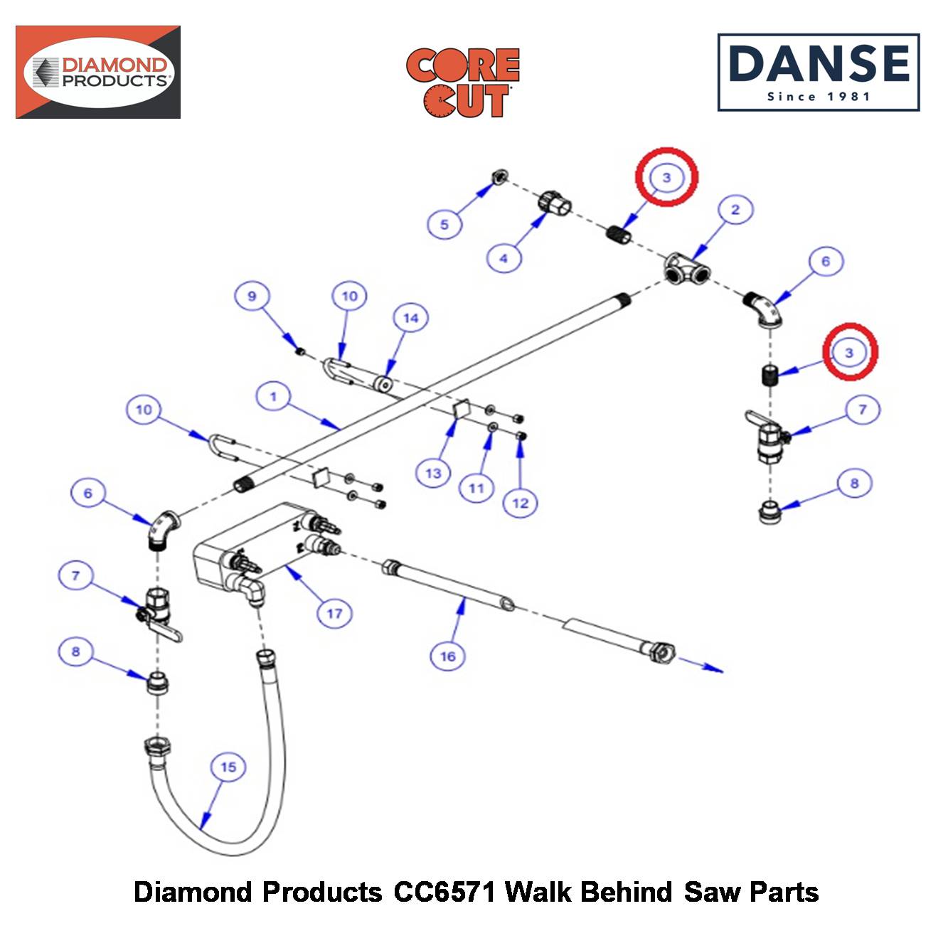 1/2" Close Nipple Galv. 3200008 Fits Core Cut CC6571 Walk Behind Saw By Diamond Products