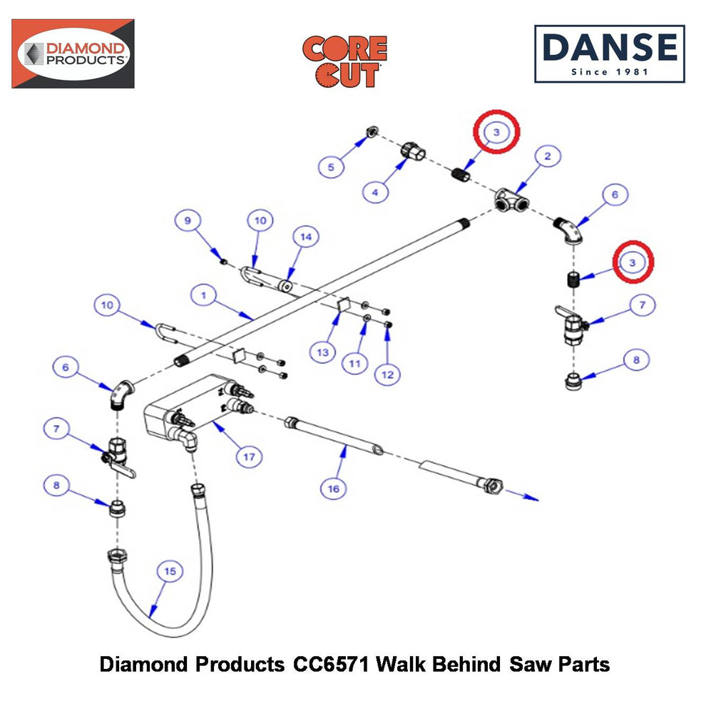 1/2" Close Nipple Galv. 3200008 Fits Core Cut CC6571 Walk Behind Saw By Diamond Products