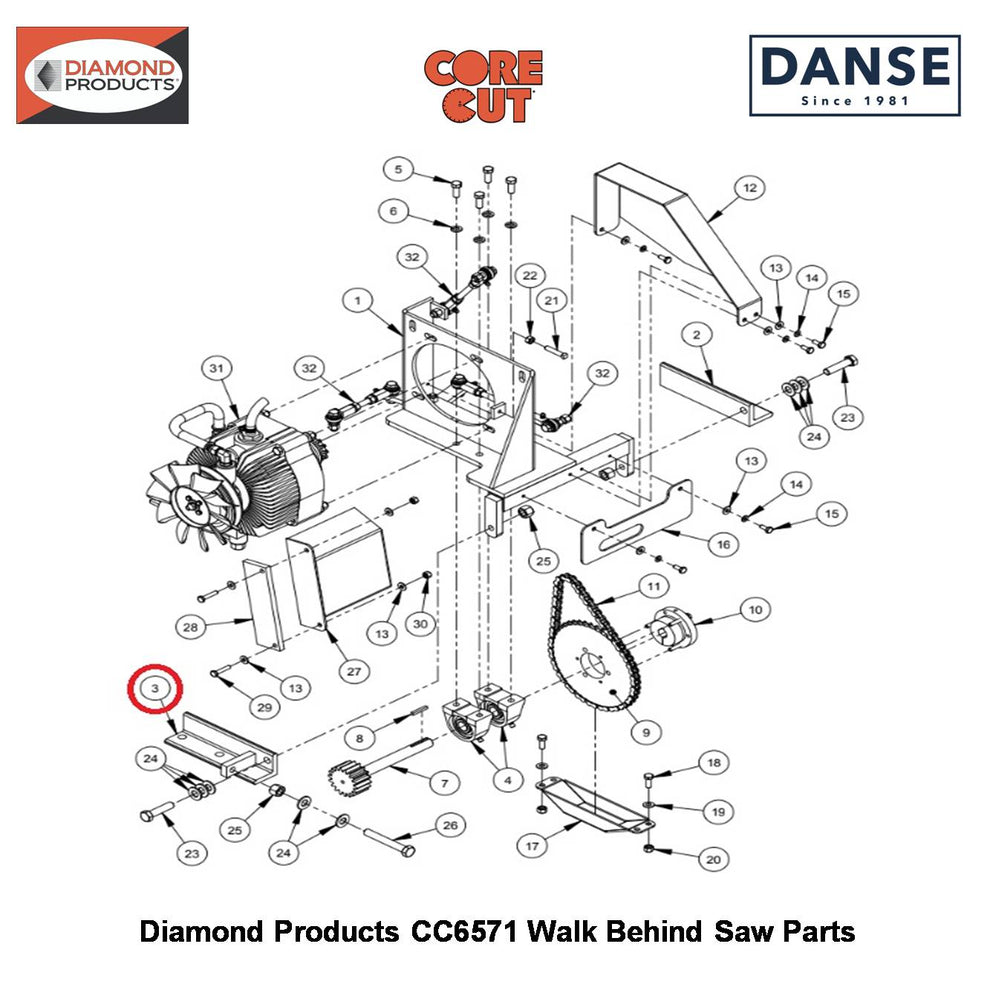 Mount Foot Adjustable (CC6500) 6010028 Fits Core Cut CC6571 Walk Behind Saw By Diamond Products