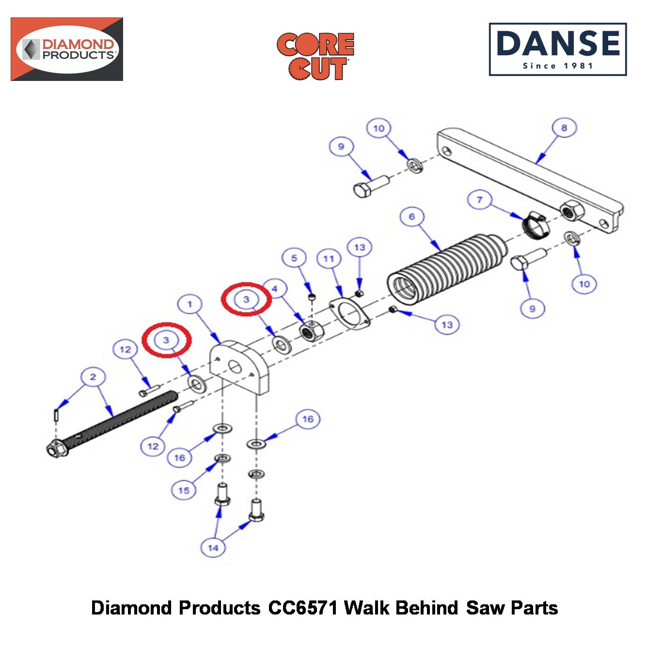Lead Screw 10-1/4" Long (CC6571) 6019073 Fits Core Cut CC6571 Walk Behind Saw By Diamond Products