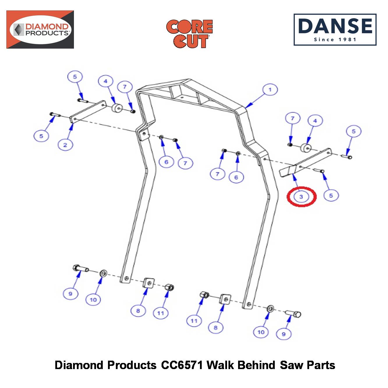 Frame Lift Stop Brace (variations - See Notes!) 6019242 Fits Core Cut CC6571 Walk Behind Saw By Diamond Products