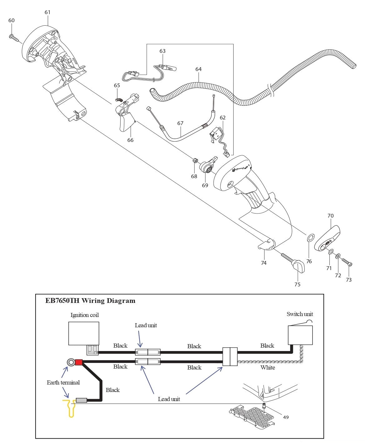EB7650TH Throttle Handle Assembly Parts