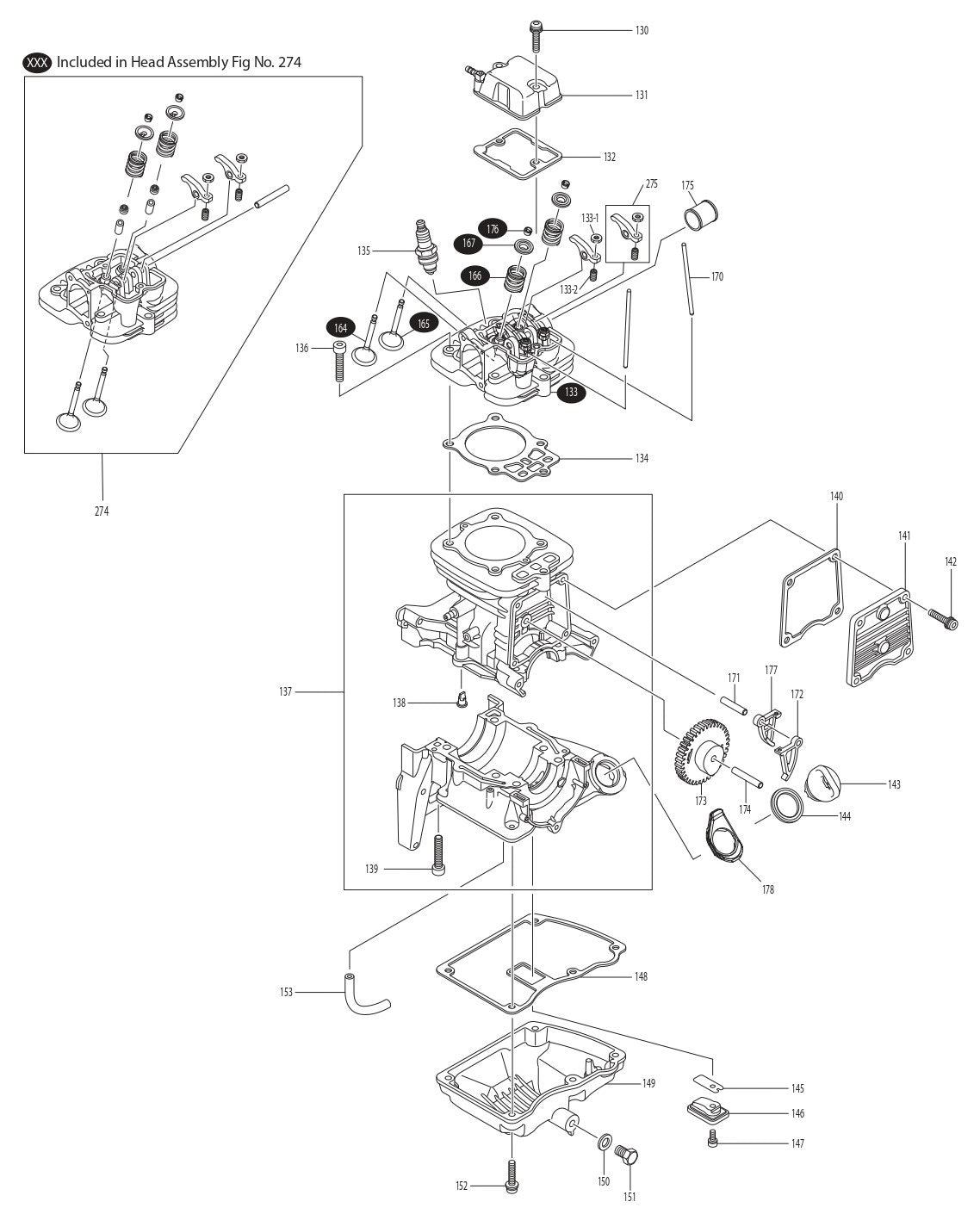 EB7650TH Cylinder, Head Assembly, Crank Case Assembly Parts