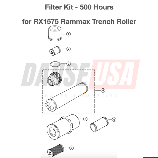 FILTER KIT, 500 HOURS fits RX1575 Rammax Trench Roller by Multiquip 4-760099 4760099