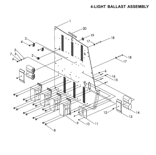 Maxi-Lite 15330 and 20330-4-Light Ballast Assembly Parts By Allmand