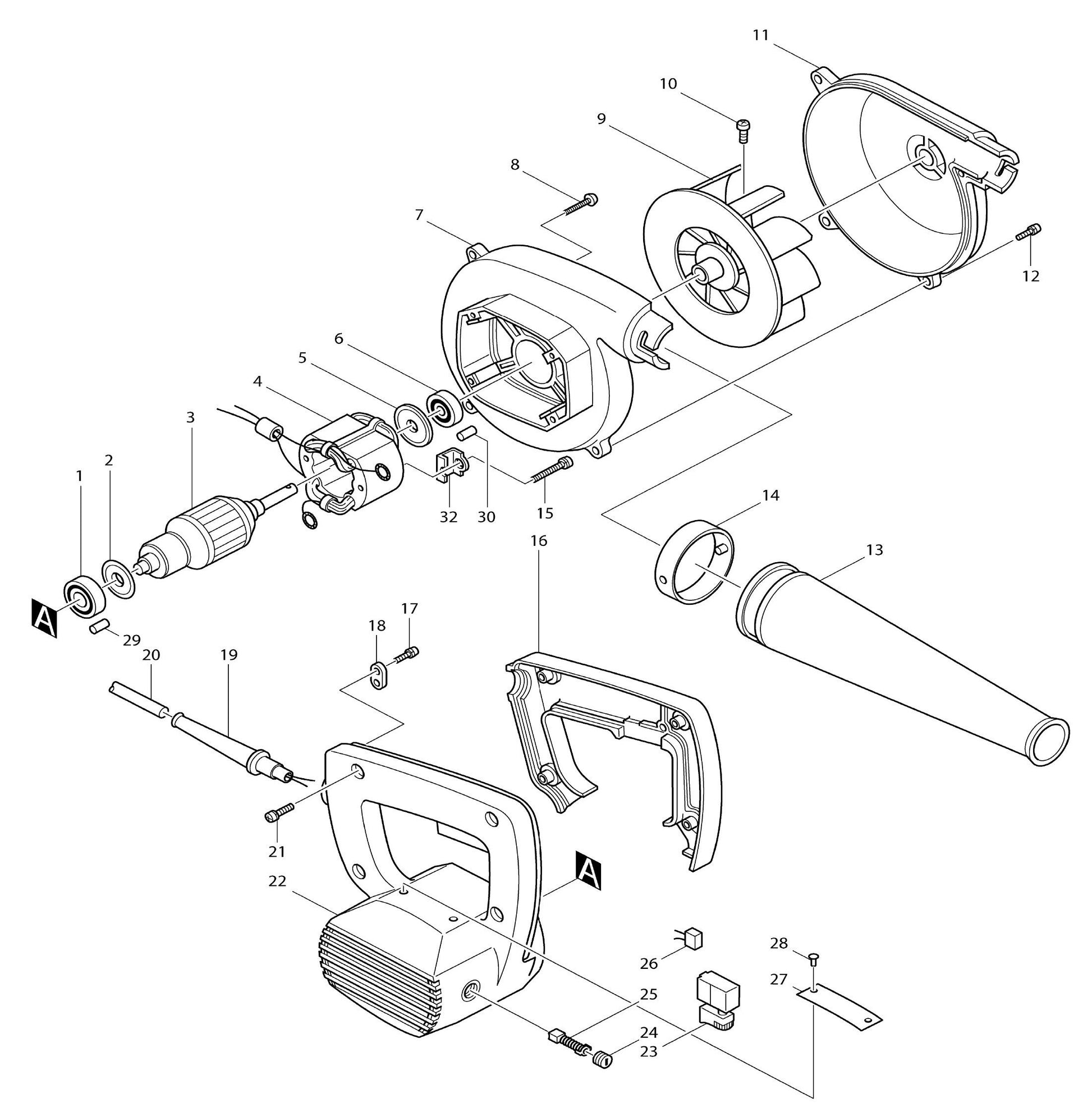 4014NV Blower Assembly Parts By Makita