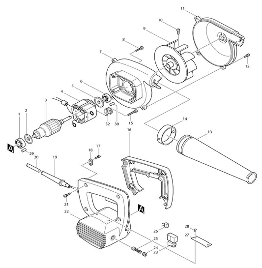 4014NV Blower Assembly Parts By Makita