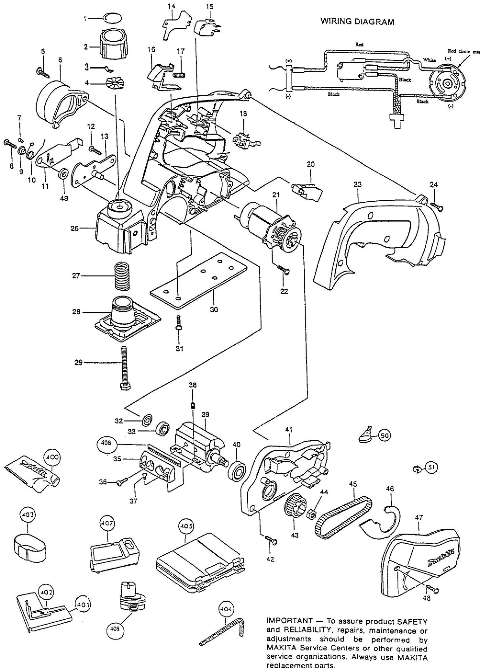 1051DWD Cordless Planer parts By Makita