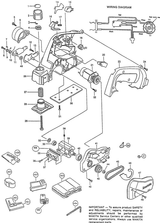 1051DWD Cordless Planer parts By Makita