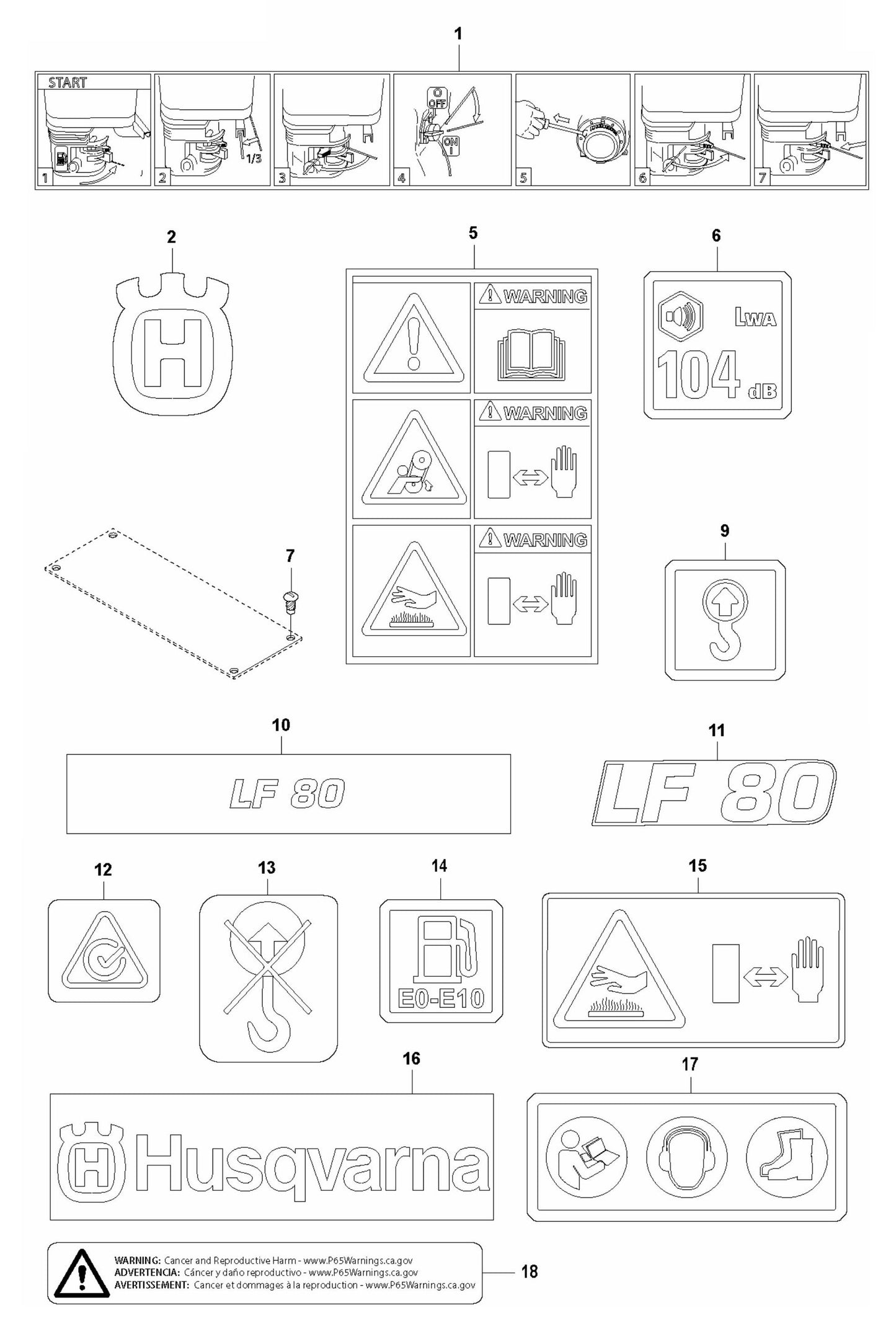 LF 80 LAT Decals Assembly Parts by Husqvarna
