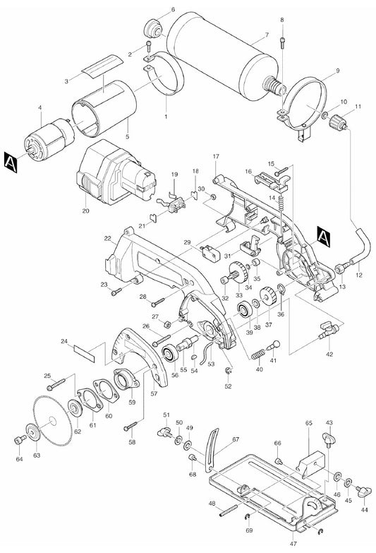 4191D Cordless Saw Assembly Parts By Makita
