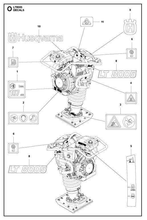 Decals Assembly Parts For LT8005 Compaction Rammer By Husqvarna