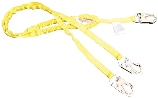 420A 6' Dual Leg Shock Absorbing tubular webbing lanyard Yellow by FrenchCreek Production