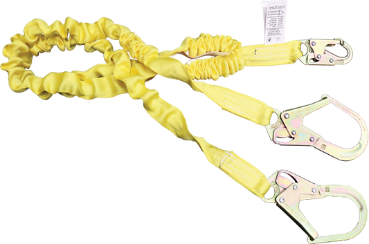 424AS 6' Dual Leg Tubular Stretch Shock Absorbing webbing lanyard Yellow by FrenchCreek Production
