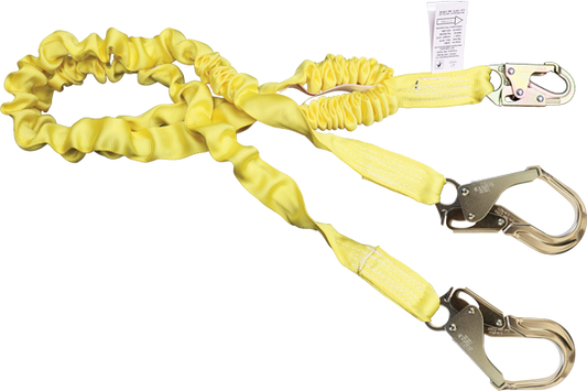 424AS-135A 6' Dual Leg Tubular Stretch Shock Absorbing webbing lanyard Yellow by FrenchCreek Production