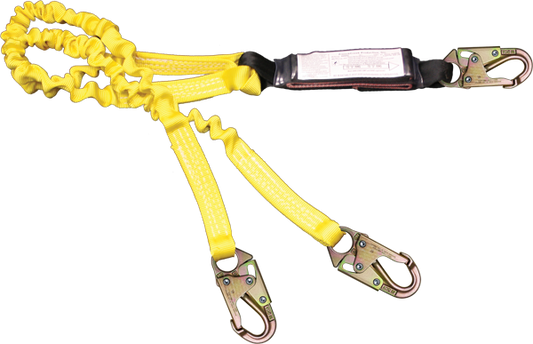 440AS 6' Dual Leg Tubular Elastic,  Shock Absorbing webbing lanyard Yellow by FrenchCreek Production