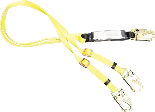 440AB 6' Dual Leg Adjustable Shock Absorbing webbing lanyard Yellow by FrenchCreek Production