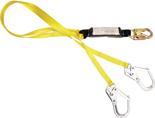 442AN 6' Dual Leg Shock absorbing webbing lanyard.  Yellow by FrenchCreek Production