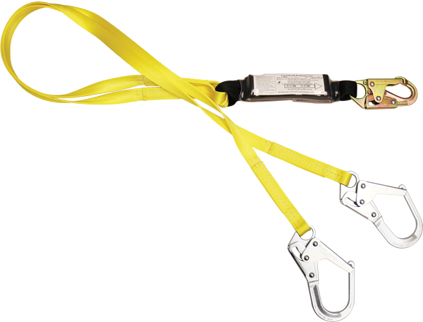 442AN 6' Dual Leg Shock absorbing webbing lanyard.  Yellow by FrenchCreek Production