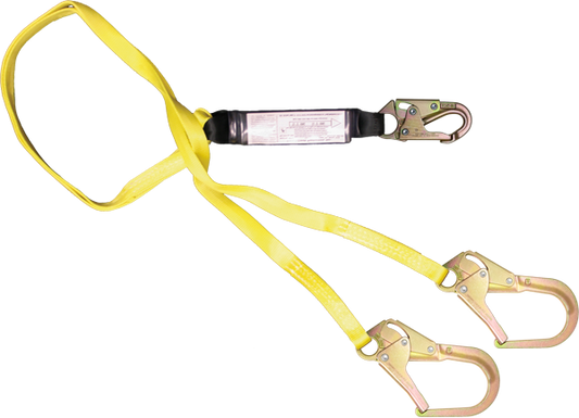 444AHDZ-4 4' Heavy duty web dual leg shock absorbing lanyard Yellow by FrenchCreek Production