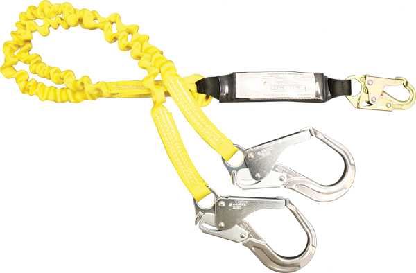 444AS-135A 6' Dual Leg Tubular Elastic,  Shock Absorbing webbing lanyard Yellow by FrenchCreek Production