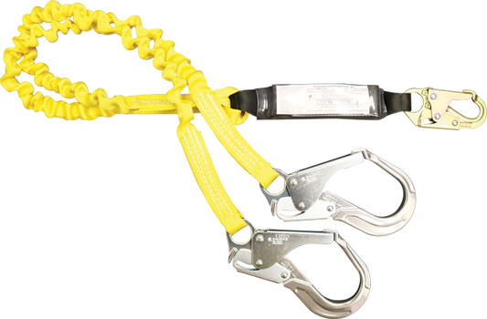 444AS-135A 6' Dual Leg Tubular Elastic,  Shock Absorbing webbing lanyard Yellow by FrenchCreek Production