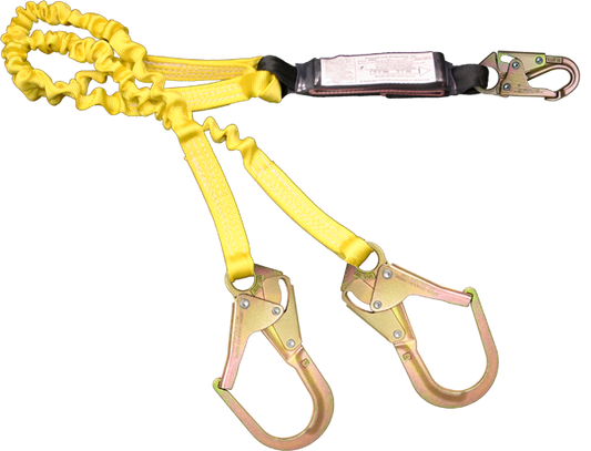 444ASZ 6' Dual Leg Tubular Elastic,  Shock Absorbing webbing lanyard Yellow by FrenchCreek Production