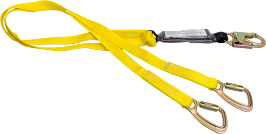 446AW 6' Dual leg tie-back shock absorbing lanyard with inner wear indicating core.  Yellow by FrenchCreek Production
