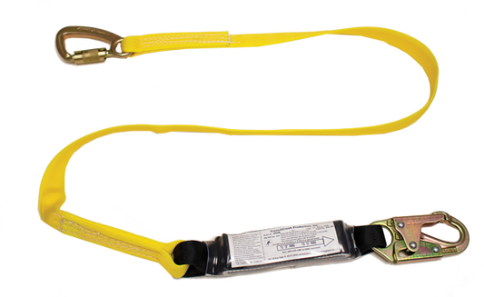 456AW 6' Single leg tie-back shock absorbing lanyard with inner wear indicating core.  Yellow by FrenchCreek Production