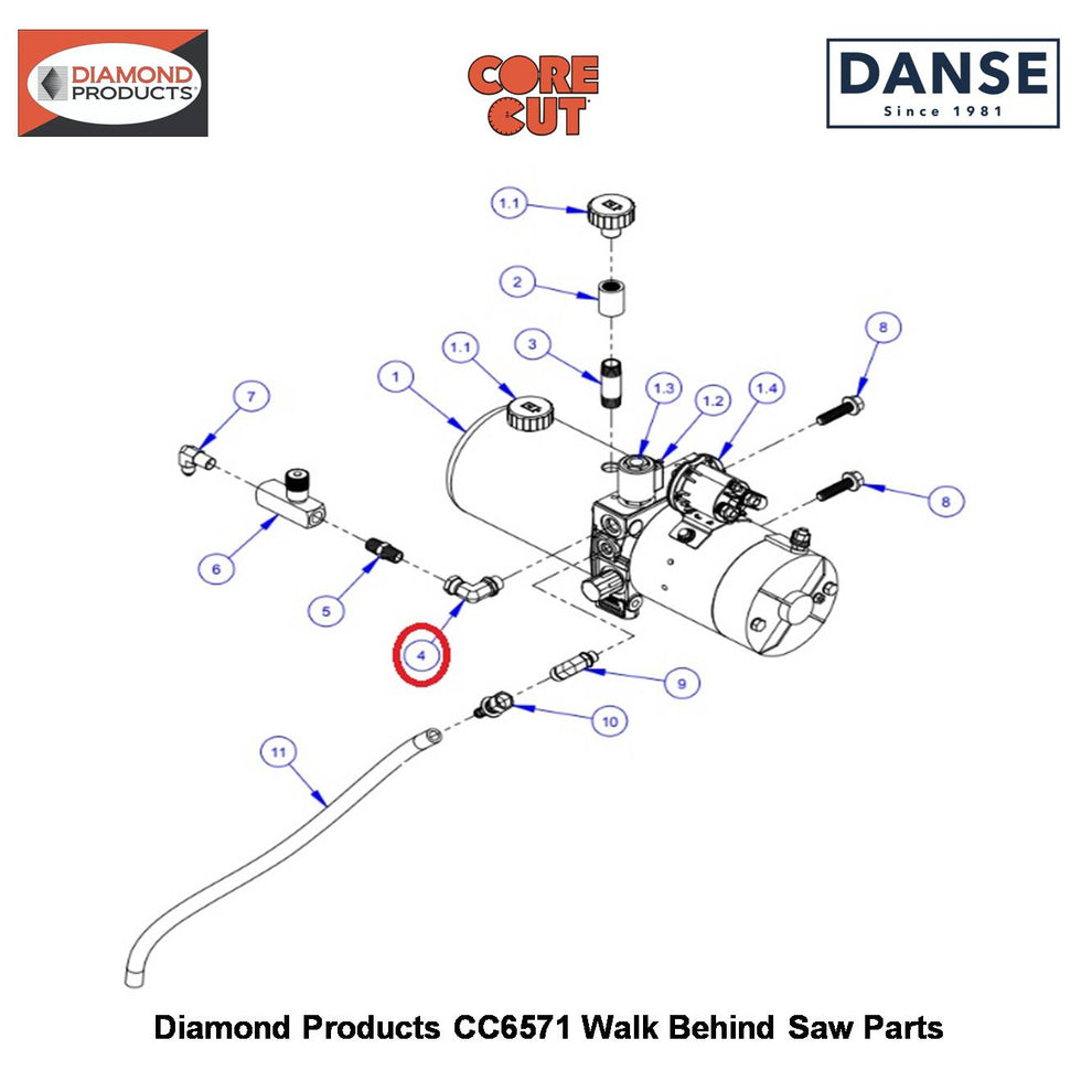 3/8"O-RING To 1/4"FP 90 Swivel Elbow 3200115 Fits Core Cut CC6571 Walk Behind Saw By Diamond Products
