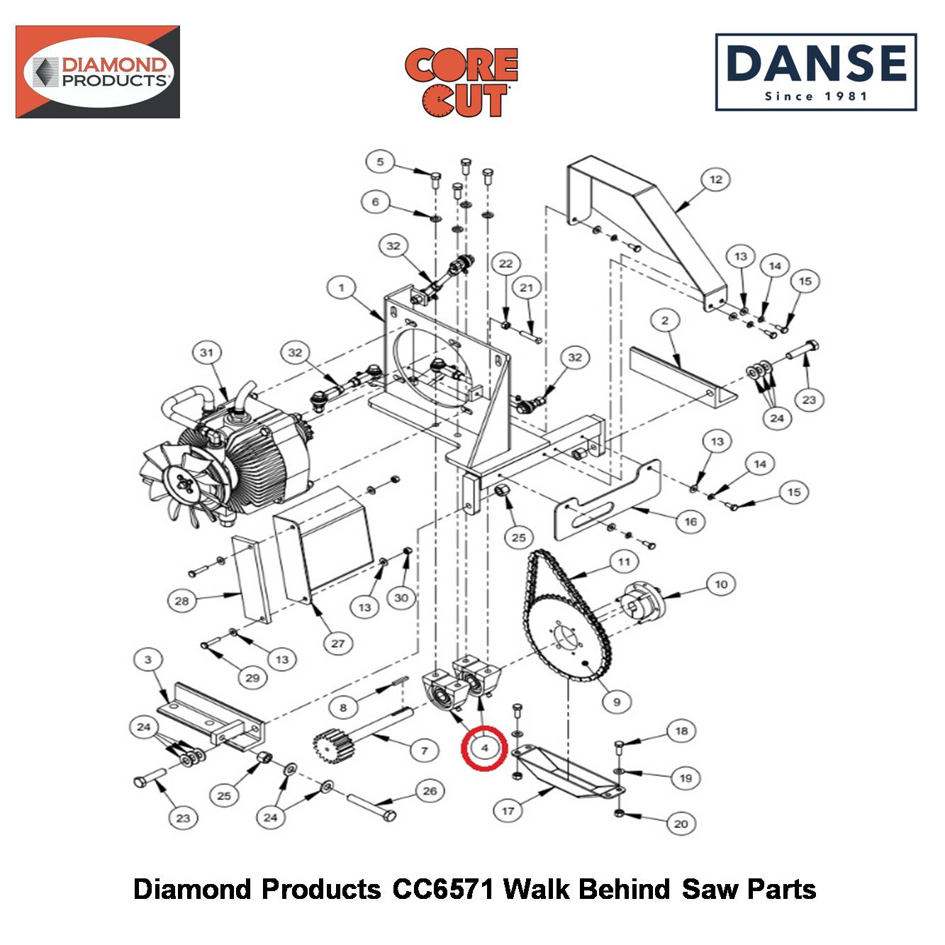 Bearing 3/4"PILLOW Block Tapped Base Style 2500159 Fits Core Cut CC6571 Walk Behind Saw By Diamond Products