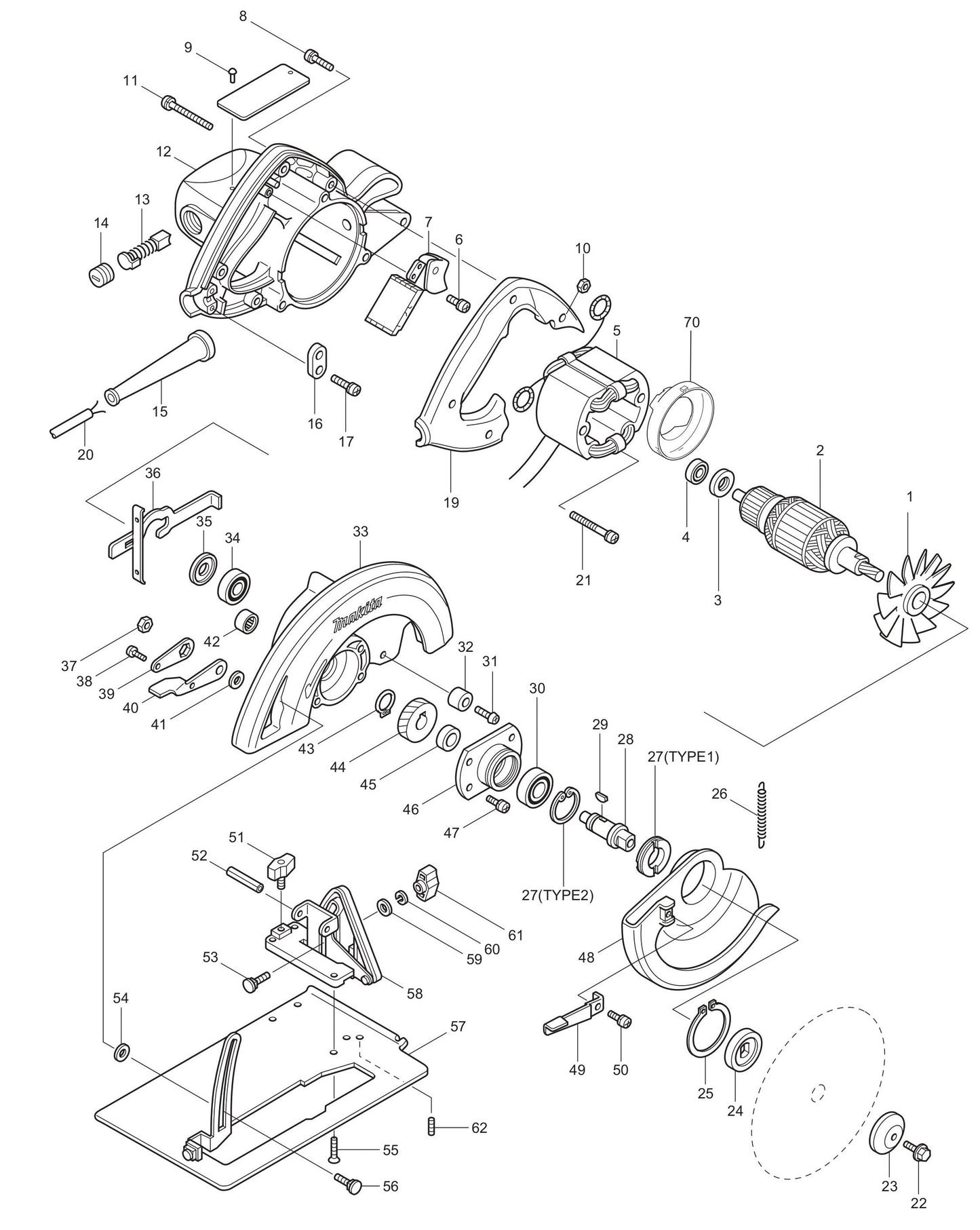 5007NBA 7 1/4" Circular Saw with Brake Assembly Parts