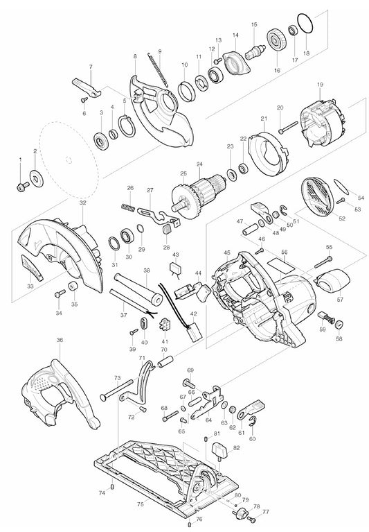 5007MG, 5007MGA  Magnesium Circular Saw Assembly parts By Makita