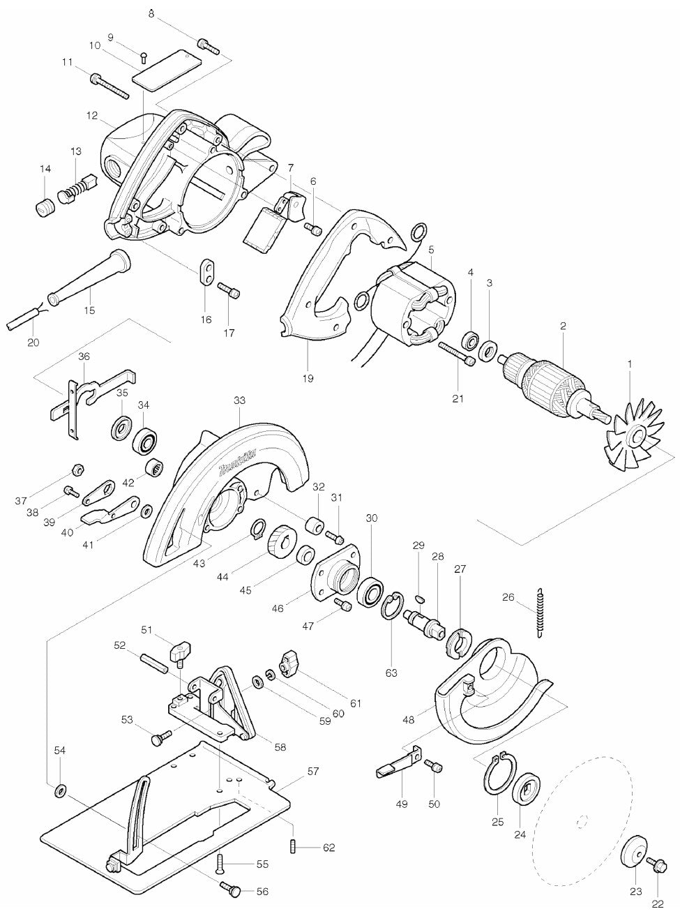 5007NB Circular Saw Assembly parts By Makita