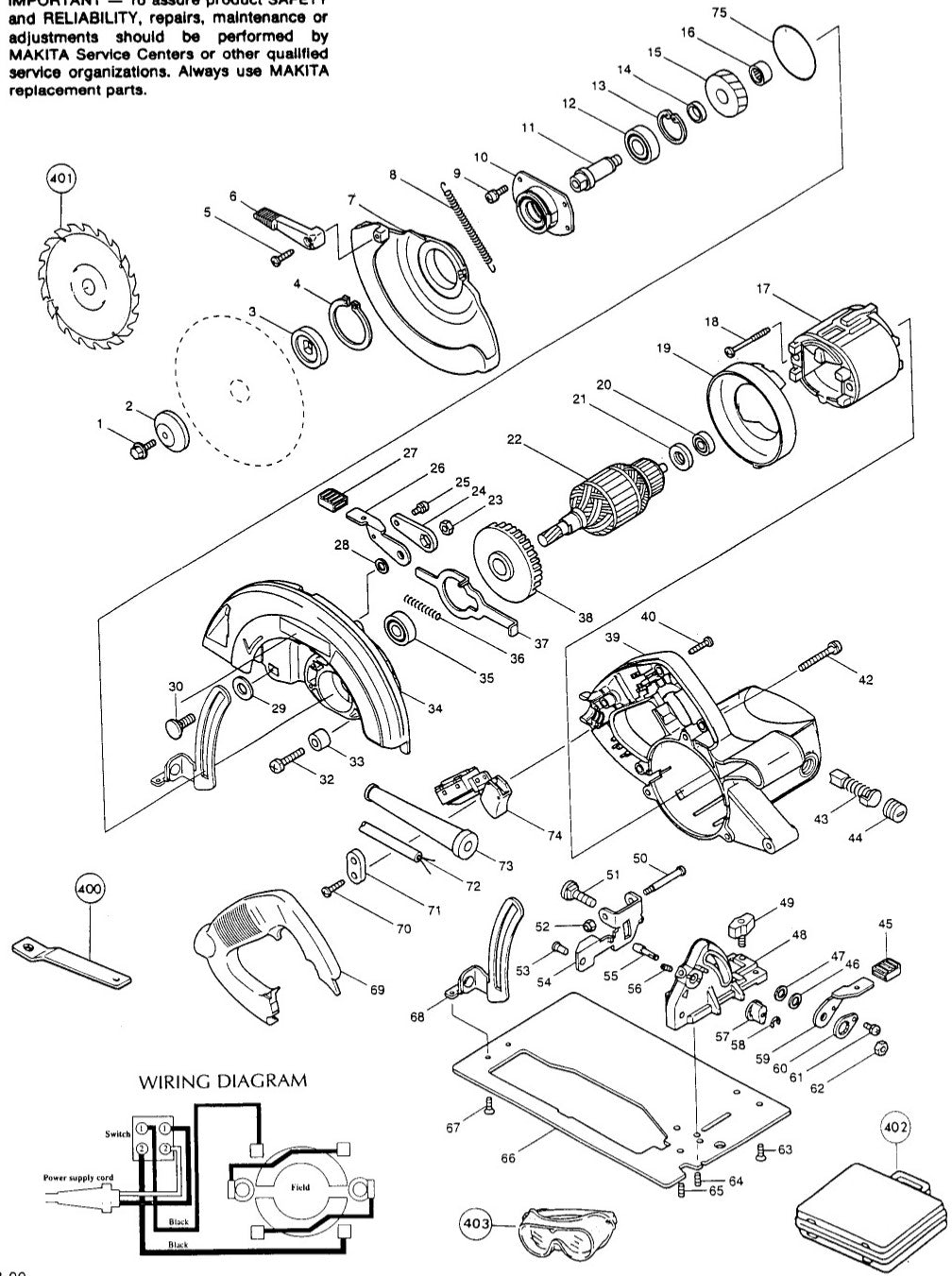 5007NH Circular Saw Assembly parts By Makita