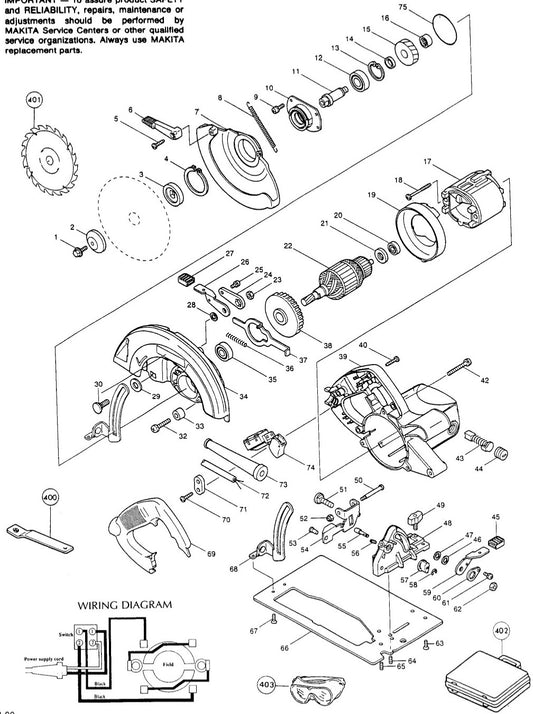 5007NH Circular Saw Assembly parts By Makita