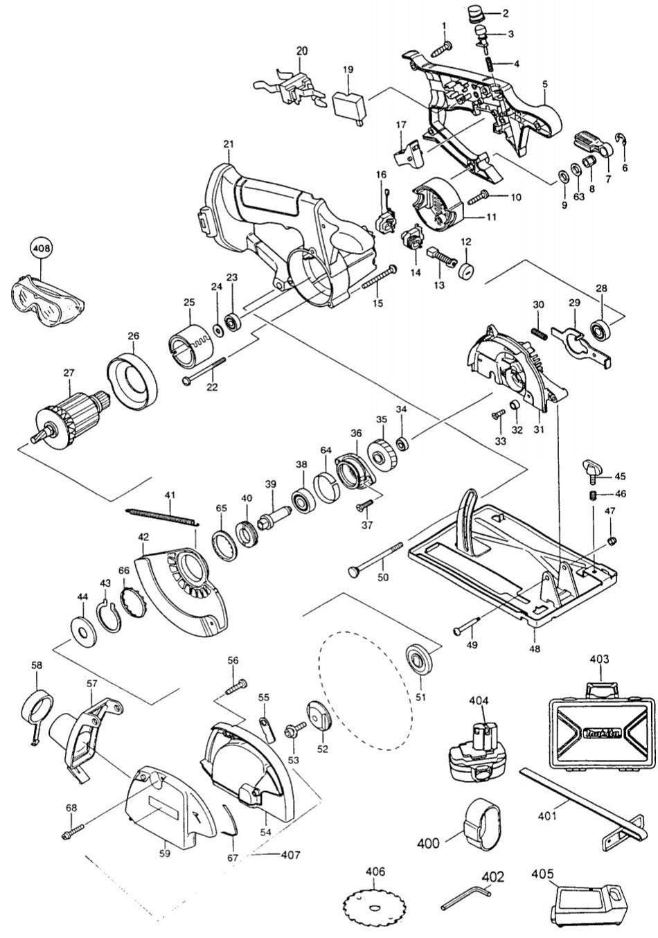 5026DWD Cordless Circular Saw Assembly parts By Makita