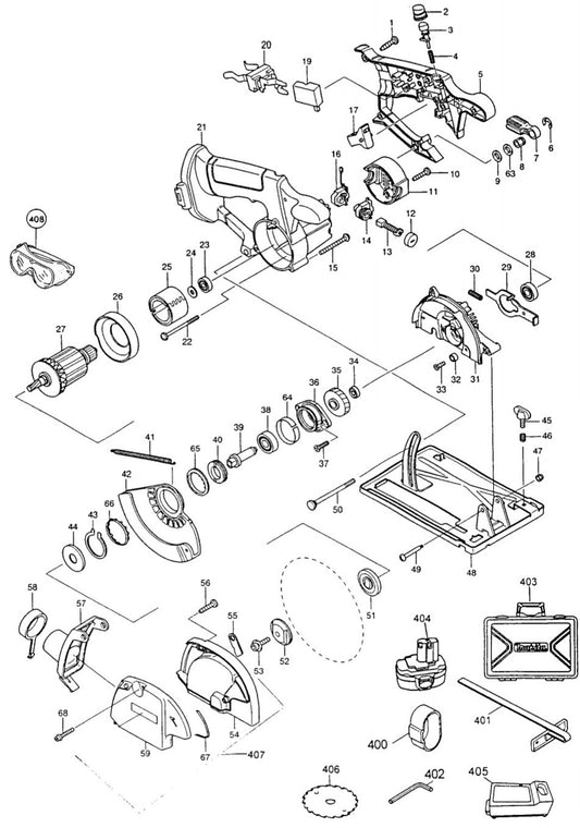 5026DWD Cordless Circular Saw Assembly parts By Makita