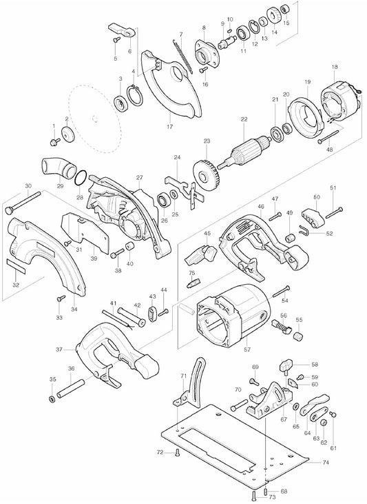 5037NBA, 5037NBK Circular Saw Assembly parts By Makita
