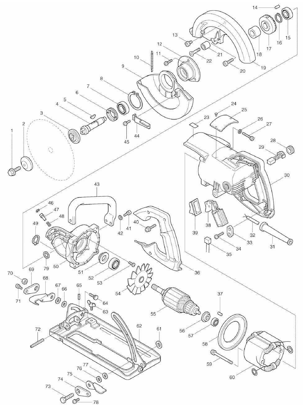 5077B Hypoid saw Assembly parts By Makita