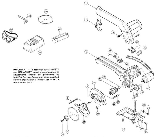 5090DW - 9.6V Cordless 3-3/8 Circular saw, 5090D Circular Saw Assembly parts By Makita