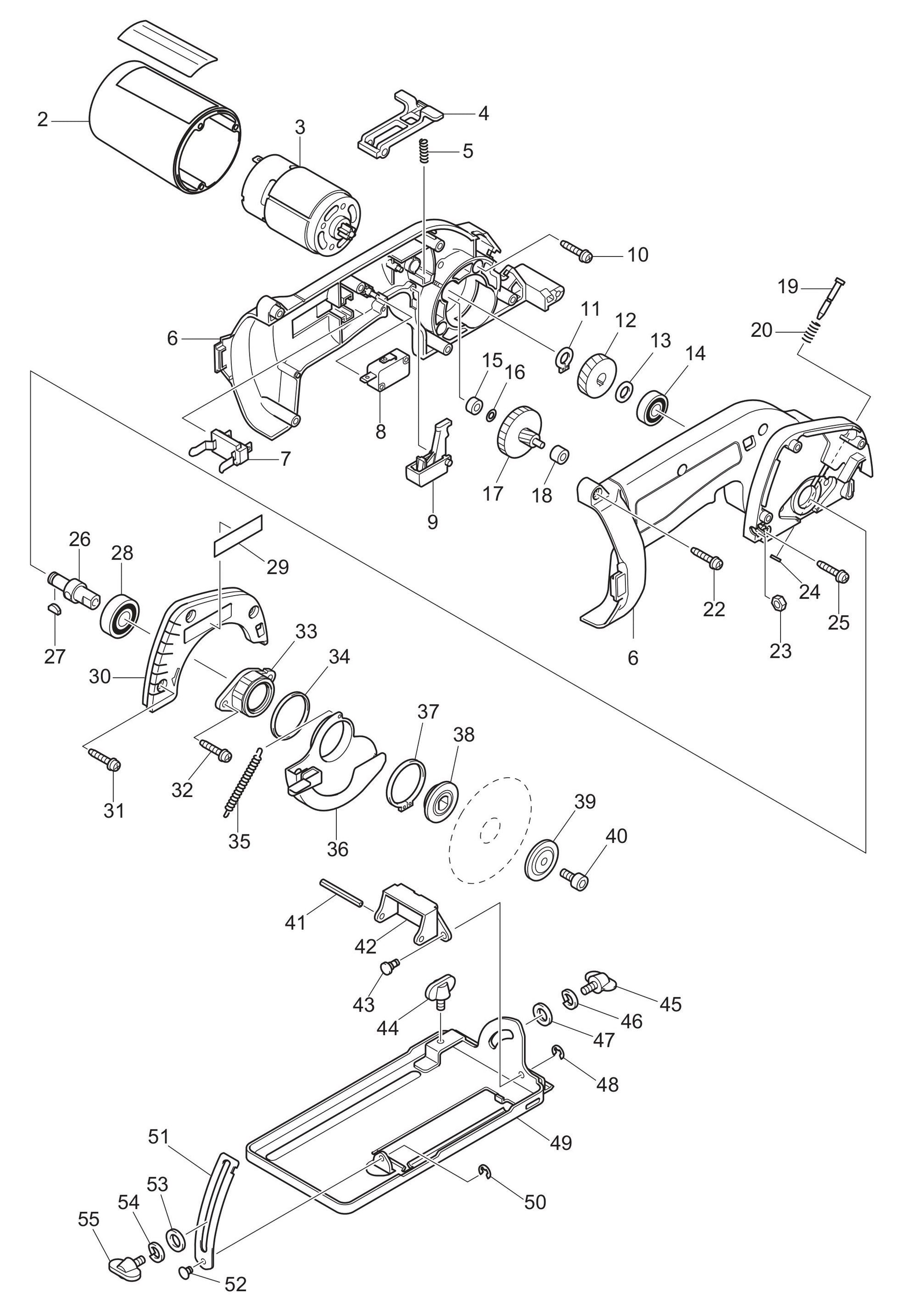 5094D, 5094DWD Circular Saw Kit Assembly Parts By Makita